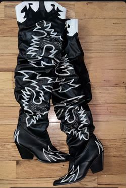 Black Over-the-Knee Western Cowboy Boots