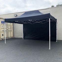 $170 (New in Box) Heavy Duty 10x15 FT Canopy with (1 Sidewall) EZ PopUp Party Tent w/ Carry Bag (White, Black)