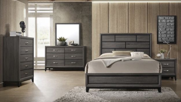 Akerson Gray Panel Bedroom Set (Queen king twin full bed frame bedroom set bed frame tall dresser nightstand and chest mattress options