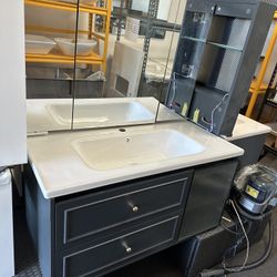 New 40” Black Or White Floating Bathroom Vanity w/ Sink & Medicine Cabinet 