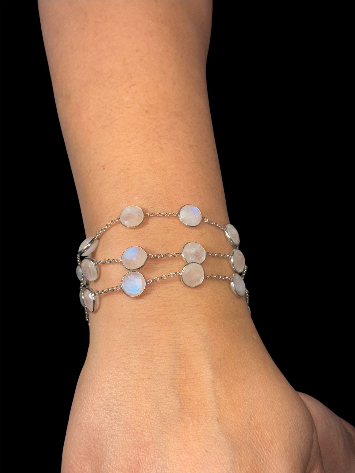 Handmade Moonstone Bracelet - 925 Sterling Silver | 9-Inch | 18g