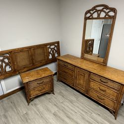 Vintage Mid century Faux Bamboo Stanley bedroom set! Dresser nightstand & headboard! CAN DELIVER!