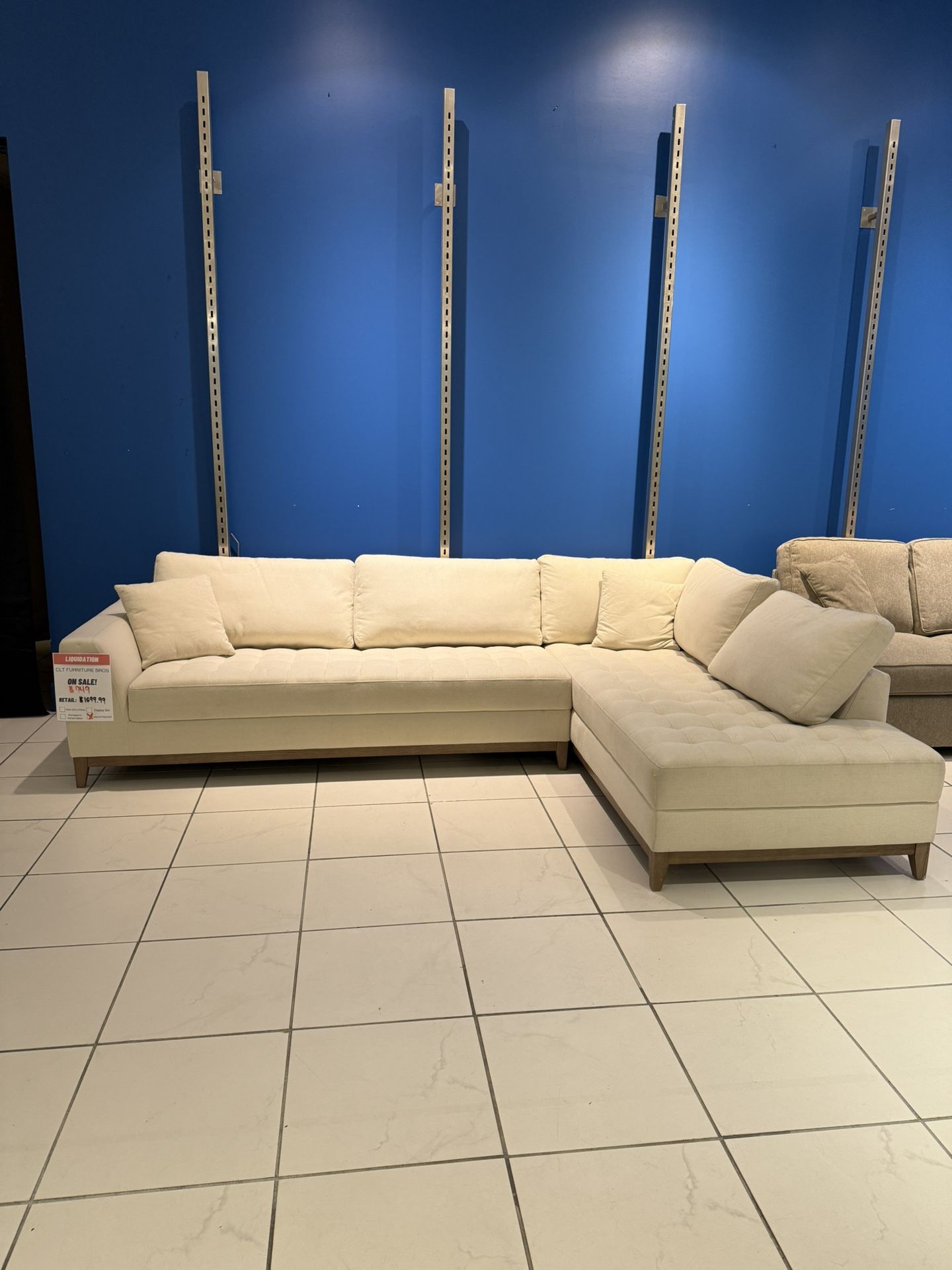 Mid Century Bryor Cream Fabric Sectional Couch!