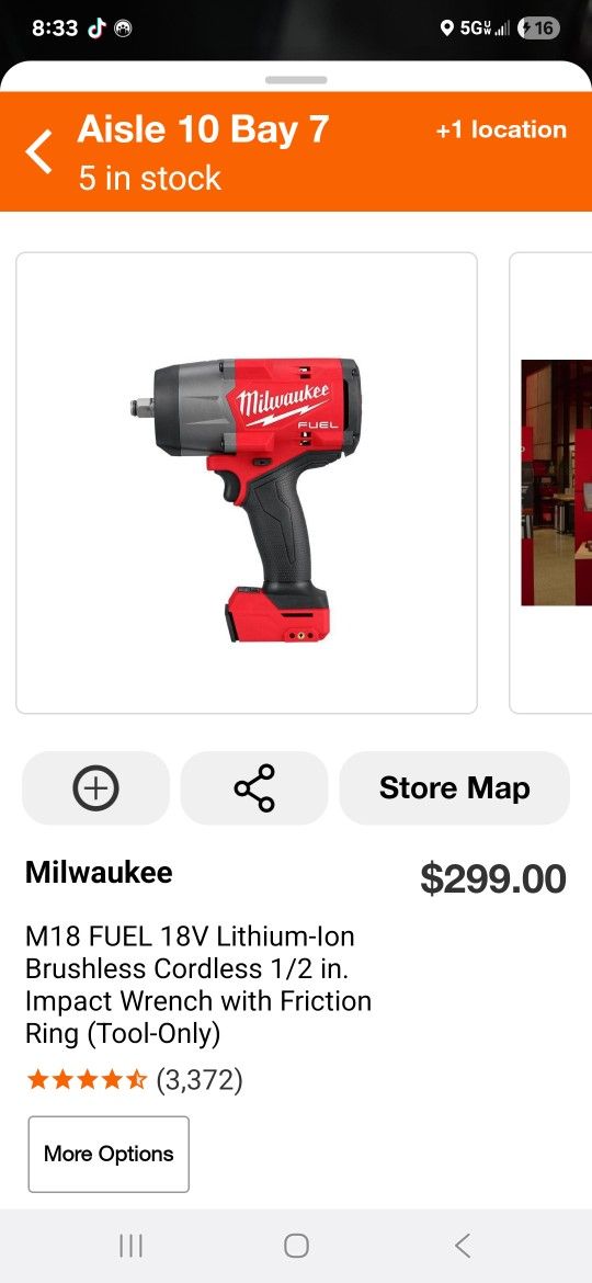 Milwaukee
M18 FUEL 18V Lithium-Ion Brushless Cordless 1/2 in. Impact Wrench with Friction Ring (Tool-Only)