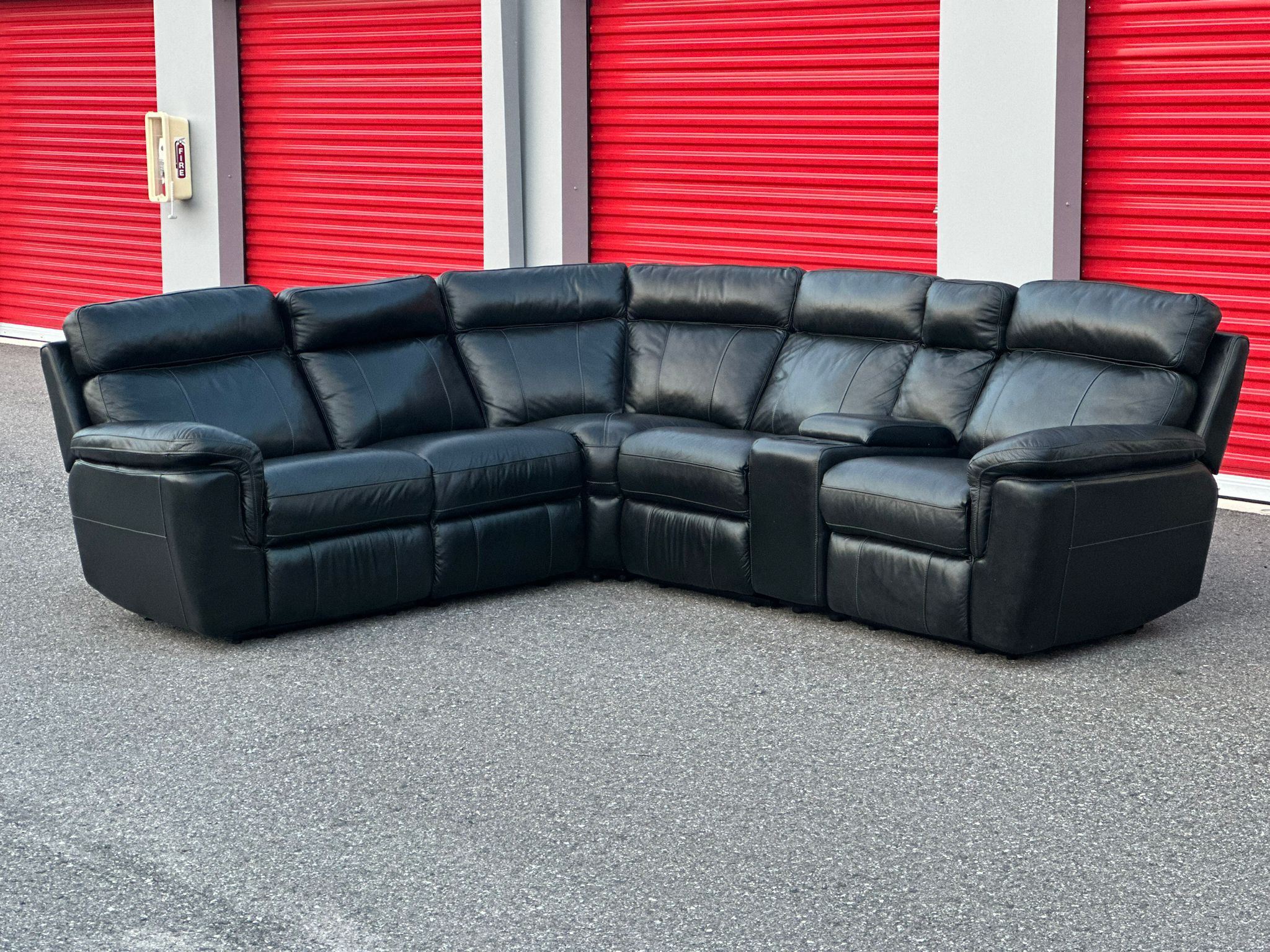 SECTIONAL COUCH REAL LEATHER BLACK GOOD CONDITION DELIVERY AVAILABLE 🚚