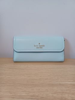 Kate Spade large flap wallet pebble leather turquoise