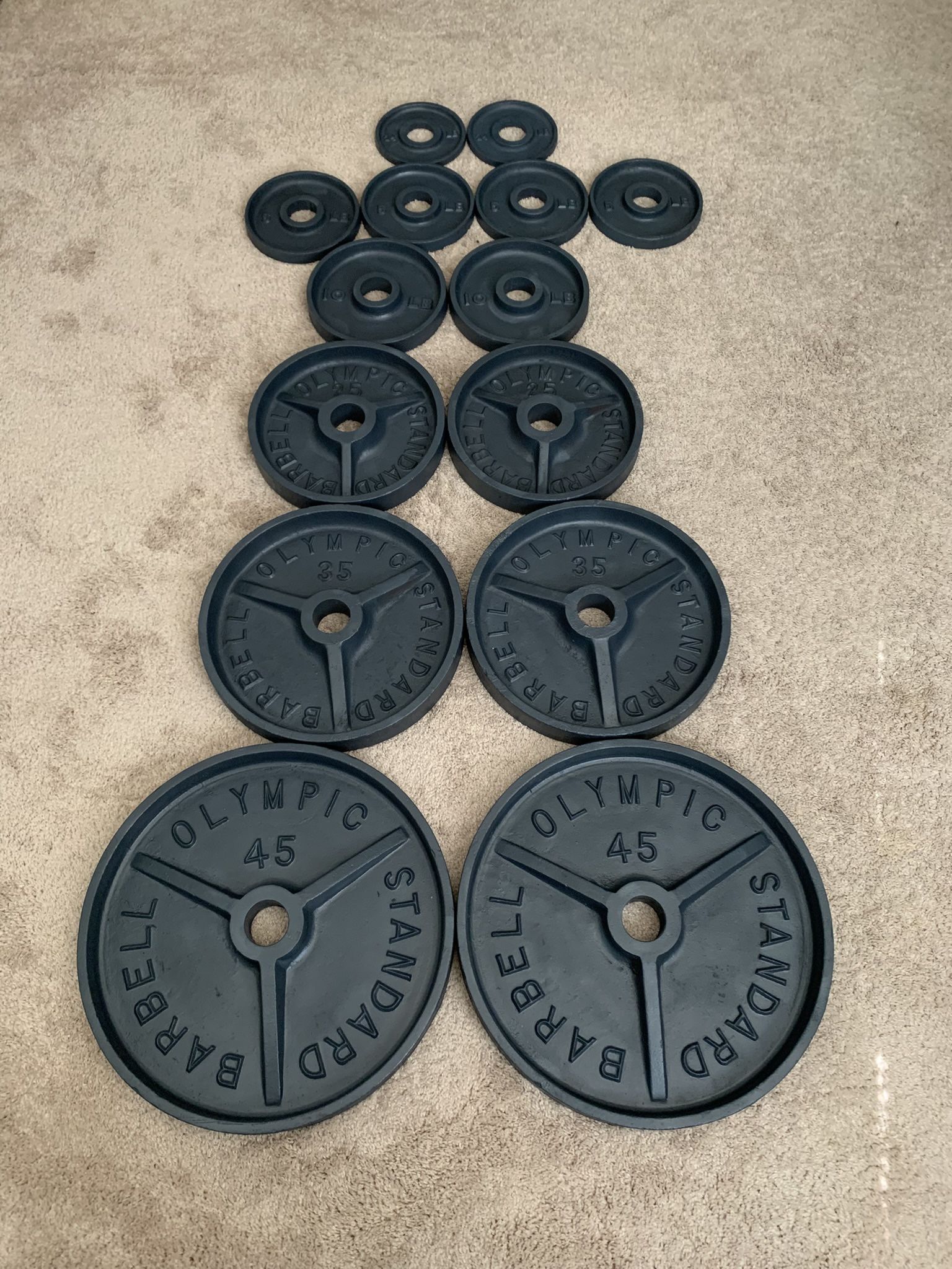 Olympic Weight Plates Set - Total 255 Pounds