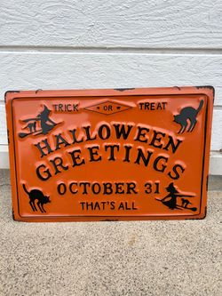 Halloween Greetings Embossed Metal Sign