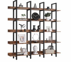 Large Industrial 5-Tier Bookshelf — Rustic Brown/Black Metal Frame