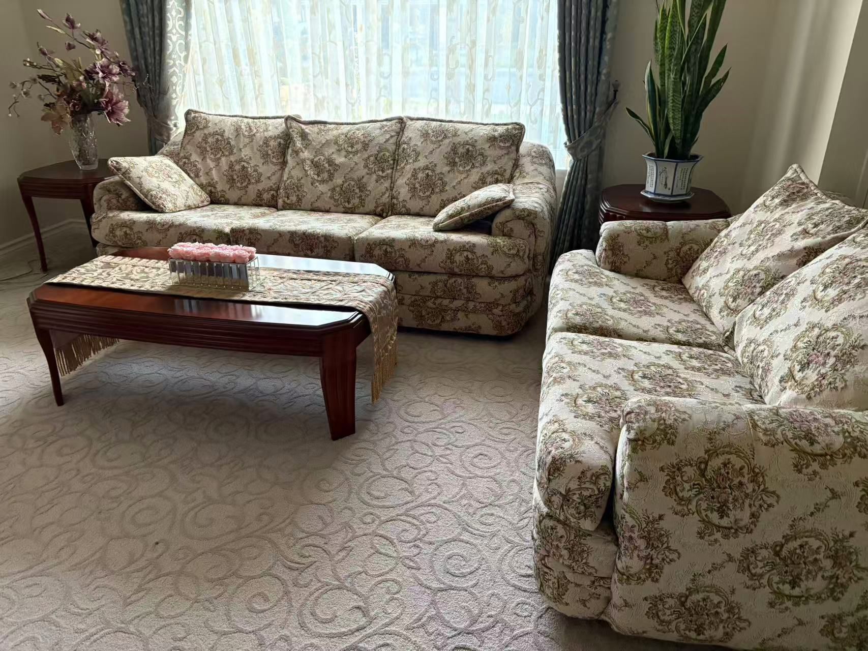 French Sofa + Love Seat + Coffee Table