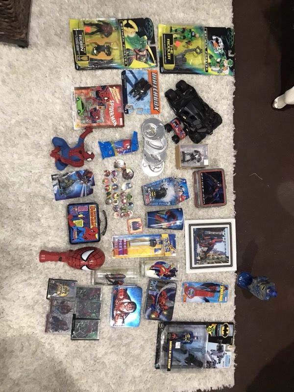 Spiderman and Batman collectibles