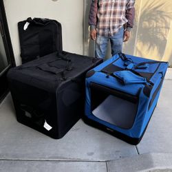 New In Box $35 Each 36x24x25 Inch Tall Soft Foldable Collapsible Dog Pet Travel Crate All Black Or Blue Accent Carrier Cage 