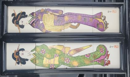 Authentic vintage Japanese hand-painted tiles