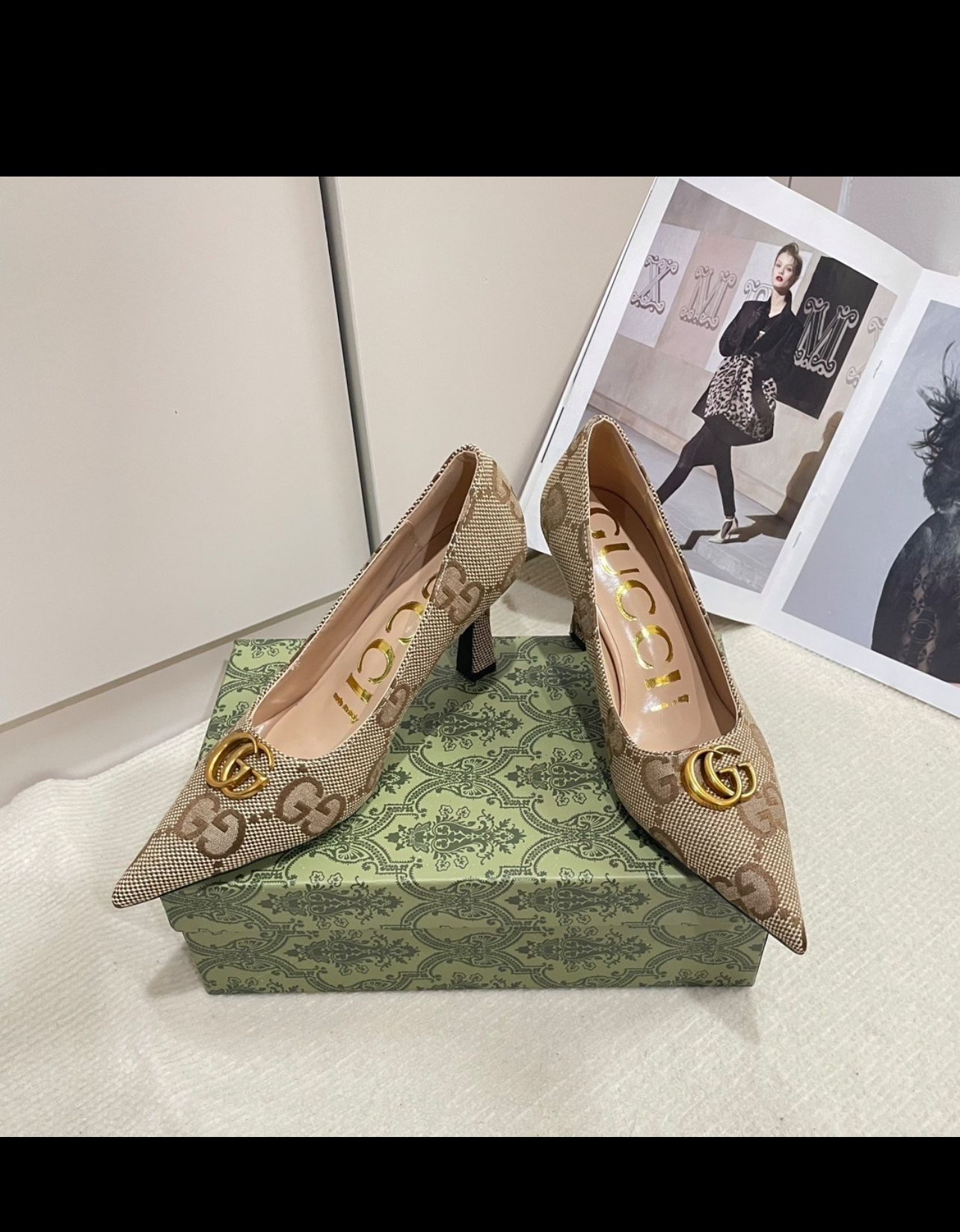 Gucci GG Canvas Bit Slingback Pumps