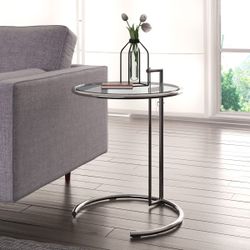 C-Shaped Sofa Side Table,Adjustable Height Round Table Glass Accent End Table,Small Coffee Table with Tempered Glass Top Bedside Table for Living Room