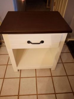Wood Brown Top, White Nightstand, Dresser, End Table w/ Drawer