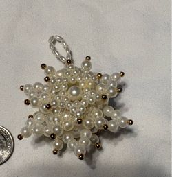 Vintage Beaded Faux Pearl Star Christmas Ornament