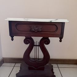 Antique Marble-Top Table With Lyre Shaped Base