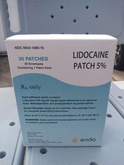 Endo Lidocaine patches 5"1/2 x 4 "5%  30 patches  max strength