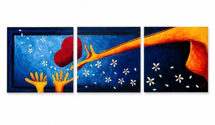 Abstract Triptych Acrylic Painting on Canvas