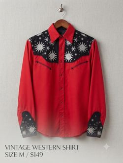 Roper Unisex Red Western Shirt with Star Embroidery - Size Small