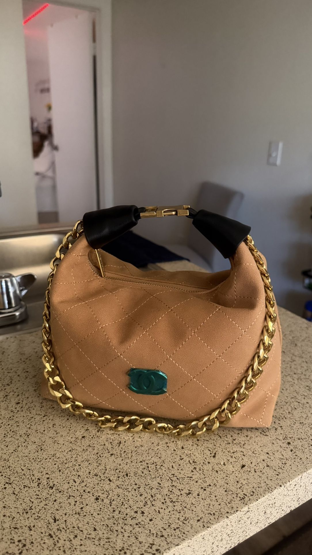 Beige Quilted Chain Handbag – Was $100, Now $40 – Like New