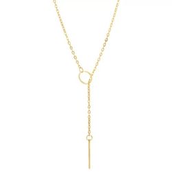 Gold Circle Bar Chain Lariat Necklace 