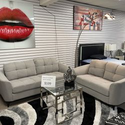 Sofa And Loveseat Light Grey Fabric $599