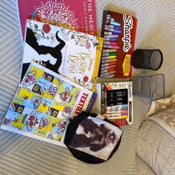 NEW SHARPIE MARKERS, ADULT COLORING BOOKS AND PEN HOLDERS 