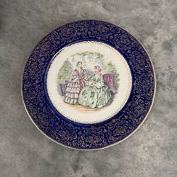 Salem China Co. Imperial Service Plate Victorian Scene Cobalt Blue 23K Gold