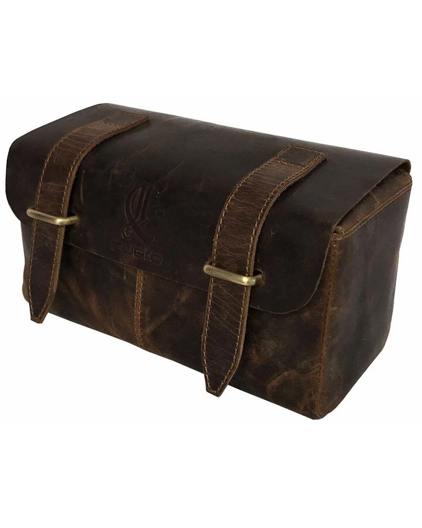 Quality Genuine Leather Men's Shaving, Toiletry and Travel Bag, Dopp Kit