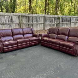 Two Top Grain Leather Recliner Sofas 