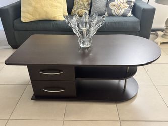 Espresso Coffee Table with 2 Drawers and Open Shelf