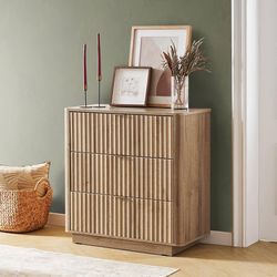 1990  Brooklyn 3-Drawer Dresser, Fluted Dresser for Bedroom, Child-Safe Interlocking Drawers, Modern Farmhouse Dresser (Oak, 31.5" W)