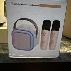 Portable Bluetooth Karaoke Machine PA System w/2 Mics, LED, Surround Sound