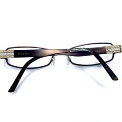 VTG Gucci Brown Metal Rectangular Glasses Crystal Studded Temple Italy read