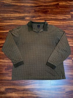 Van Heusen XXL Long Sleeve Grid Pattern Polo Shirt