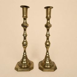 Pair Vintage 19" Brass Candlesticks Octagonal Bases Georgian Federal Revival