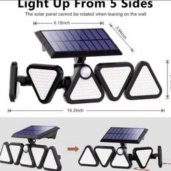 Solar Outdoor Lights, 306 LED Solar Motion Sensor Outdoor Lights IP65 Waterproof, 5 Heads 270° Wide Angle Solar Security Flood Lights Outdoor for Fron
