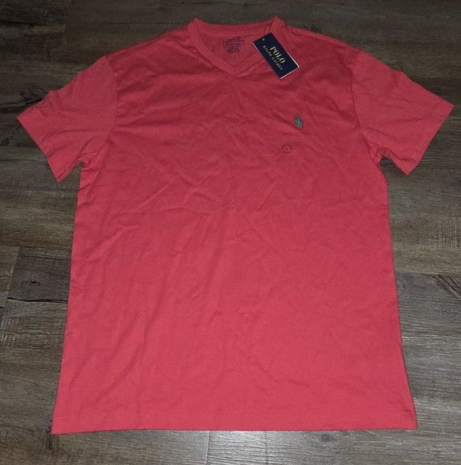 Polo Ralph Lauren Shirt Mens Medium Red V Neck Classic Fit Tee NWT Sz S