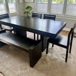 West Elm Dining Set - Table, 4 Chairs, and Bench with Cushion