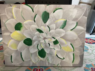 Wall Art hand painted original on canvas  Flower blossom white and green