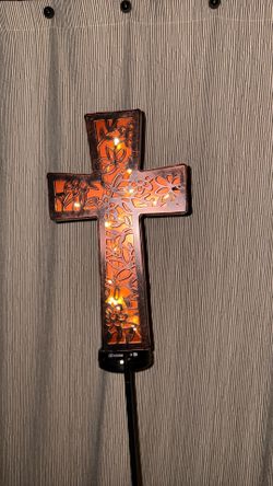 HUYIENO Solar Cross Garden Stake Lights 38inch Metal Outdoor Waterproof Memor
