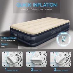 Air Mattress Twin with Built in Pump - Upgraded Single Blow Up Bed, 2 Mins Quick Self Inflatable, 18"/550lbs Max, Strong Support, Flocked Top, Punctur