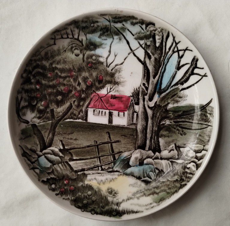 Vintage Johnson Brothers Transfer Ware Small Village Plate Decor Coaster Or Trinket Dish 