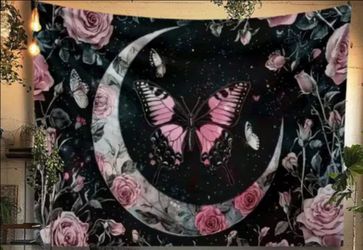Butterfly Crescent Moon Roses Tapestry wall decor wall hanging