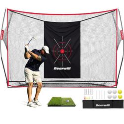 Golf Net, 10x7ft Heavy Duty Golf Practice Net with Golf Mat, Target Cloth, 8 Golf Tees, 6 Golf Balls, Carry Bag, Golf Training Net for Backyard Drivin