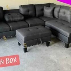 BRAND NEW 3PCS SECTIONAL SOFA SET WITH OTTOMAN AND ACCENT PILOWS INCLUDED $379