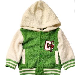 Infant & Toddler Boys Green Sherpa Christmas Grinch Hoodie Jacket 2T