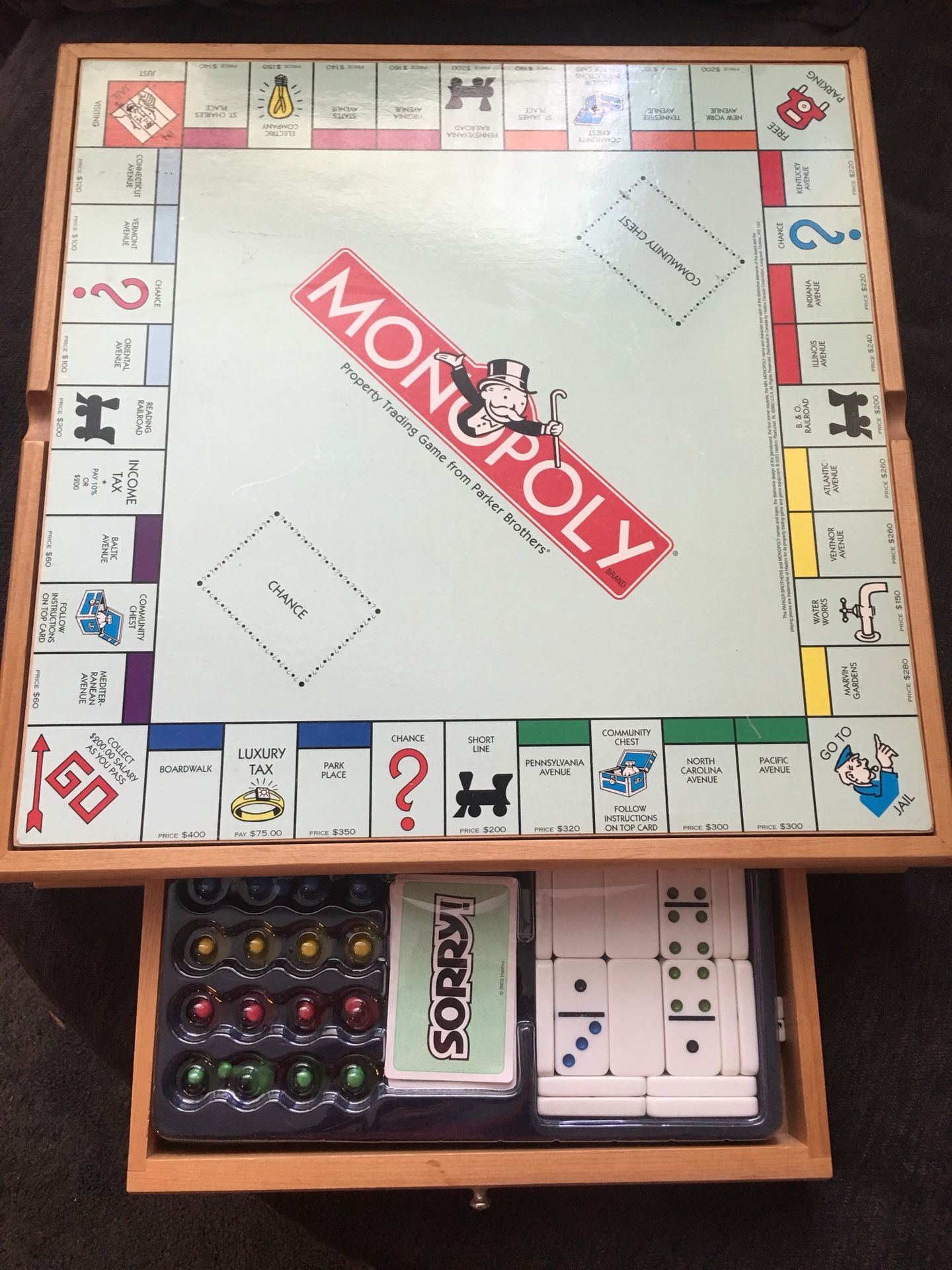 NEW wood 6 game monopoly board